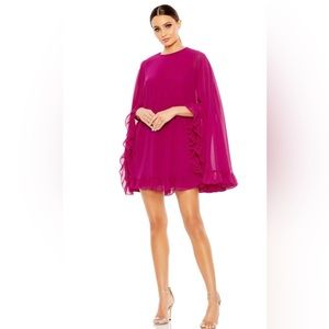 Mac Duggal High Neck Ruffle Hem Cape Mini Cocktail Dress Womens 8